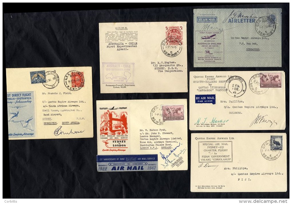 1945-51 First Flight Covers 1945 Nov 17th Qantas Charter Flight Sydney - Suva Official Cover (pilot Signed), Qantas 1945 - Sonstige & Ohne Zuordnung