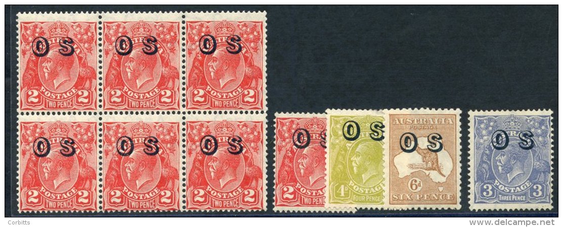 OFFICIALS 1932-33 'OS' 2d, 4d &amp; 6d, Fine M, SG.O125/7, 3d UM, SG.O131 &amp; 2d UM Block Of Six, SG.130 (10) Cat. &po - Sonstige & Ohne Zuordnung