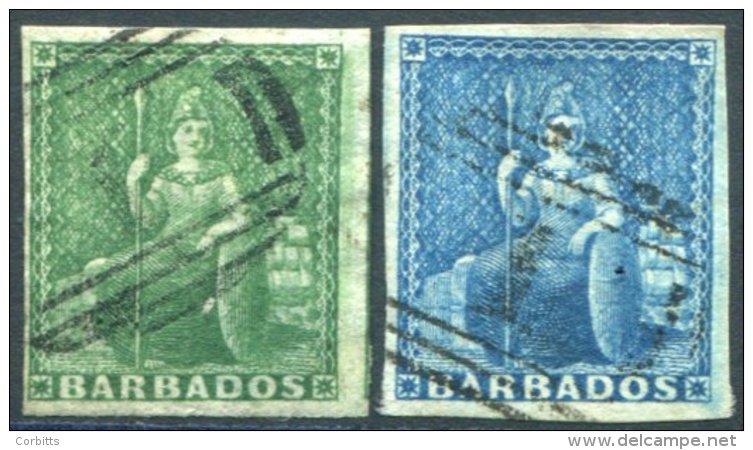 1858 &frac12;d &amp; 1d, VFU Four Margined Examples, From SG.7/10. (2) - Sonstige & Ohne Zuordnung