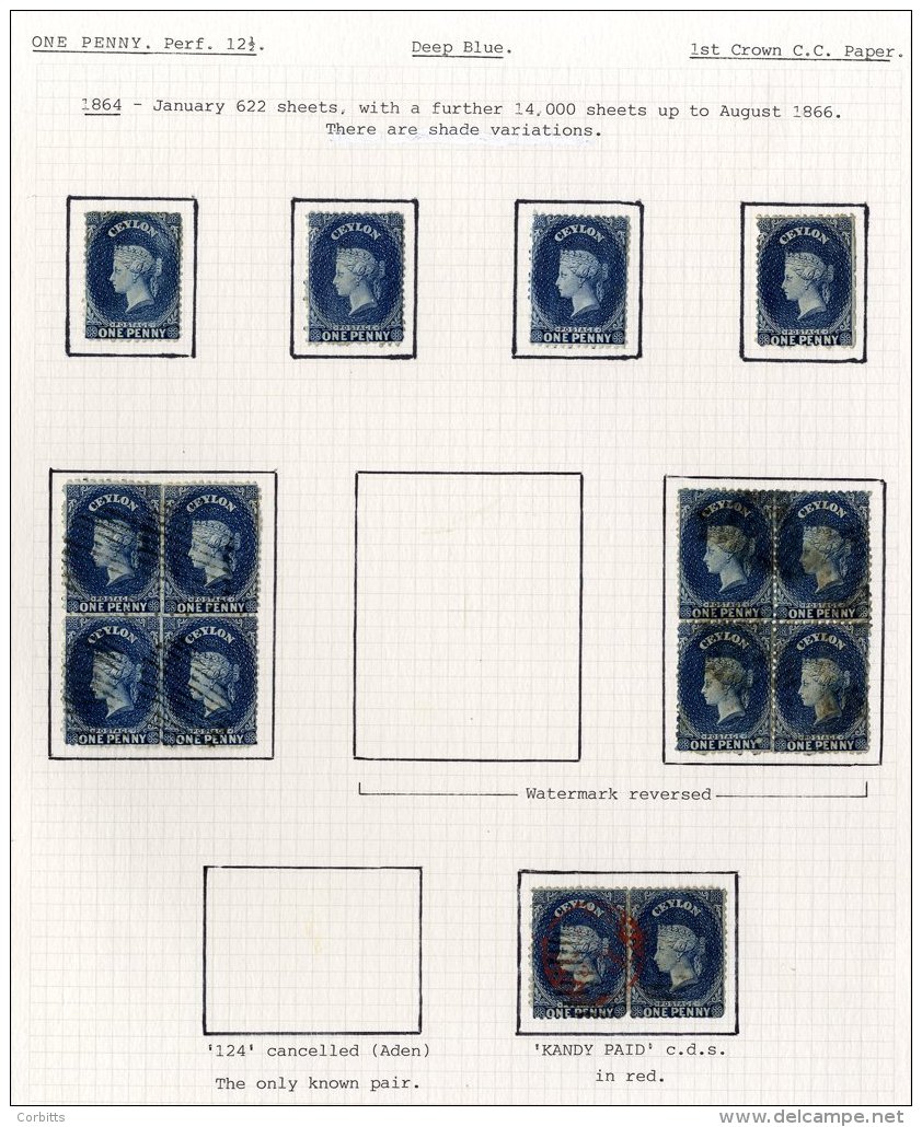 1863-66 1d Deep Blue, Unused (5) - One With Wmk Reversed &amp; One Without Gum, And Used Blocks Of Four (2) - One With W - Autres & Non Classés