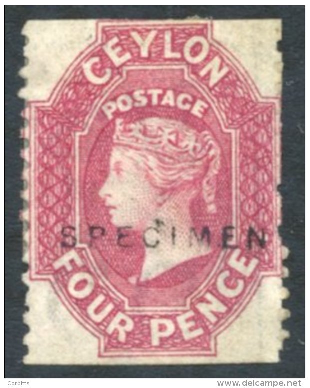 1863-66 4d Rose Perf 12&frac12;, Hand Stamped 'SPECIMEN' (Type D5), Unused, Straight Edge At Top And At Foot. Rare. SG.5 - Autres & Non Classés