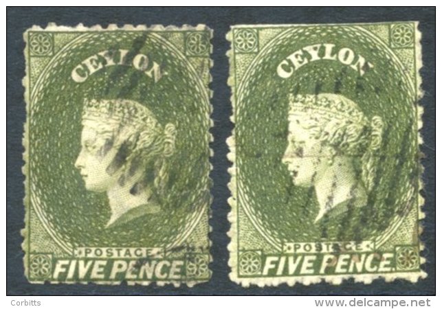 1863-66 5d Grey-olive, Two Used Examples, One With Some Short Perfs At Left, The Other With Wmk Reversed &amp; Straight - Autres & Non Classés