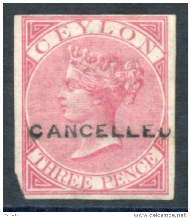 1866-68 CCC 3d Rose Imperforate On Gummed Watermarked Paper, H/stamped 'CANCELLED' (Type D7), The Lower Left Corner Clip - Autres & Non Classés