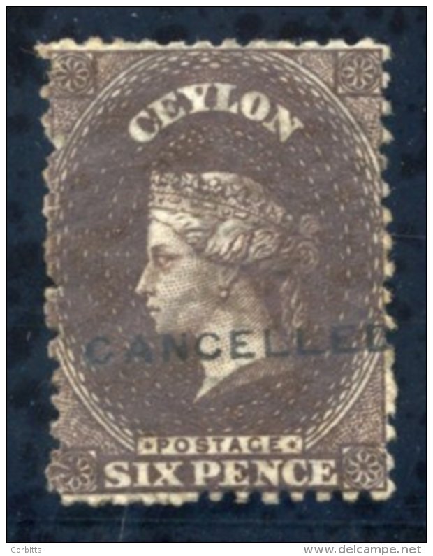 1867-70 CCC 6d Deep Brown, H/stamped 'CANCELLED' (Type D6), Traces Of Gum, Fine. Rare. SG.67. - Autres & Non Classés