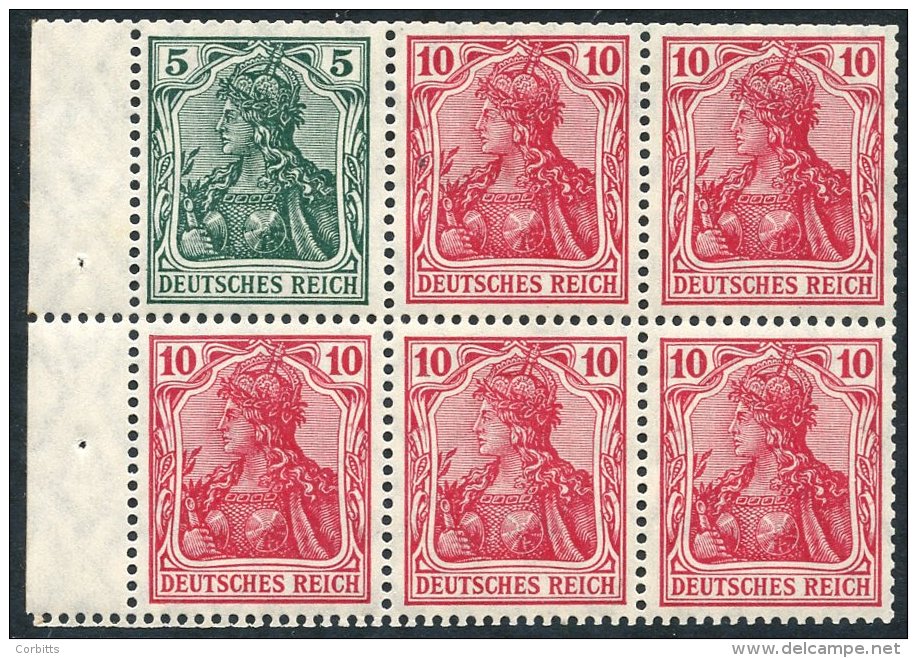 1917-18 Germania M Booklet Pane (H. Blatt 18aaA) Complete With Margin (5x UM Stamps), Perfs Trimmed At Top, Cat. 600&eur - Sonstige & Ohne Zuordnung