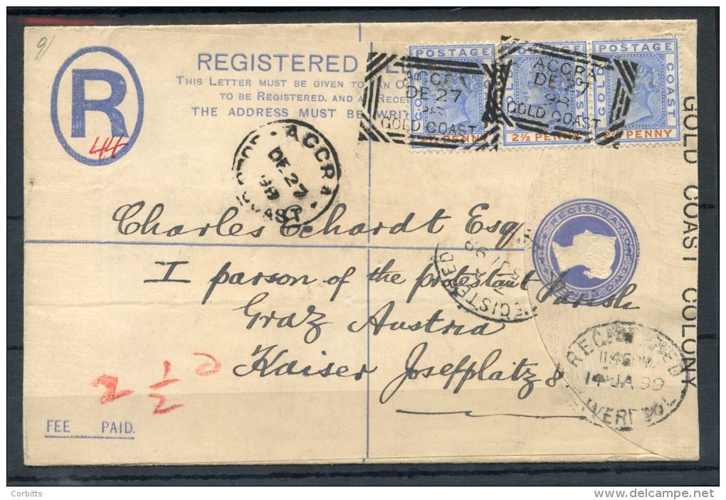 1898 (27 Dec) 2d Registered Envelope (size G) To Austria, Uprated With 1891 2&frac12;d Ultramarine &amp; Orange (3), Can - Autres & Non Classés