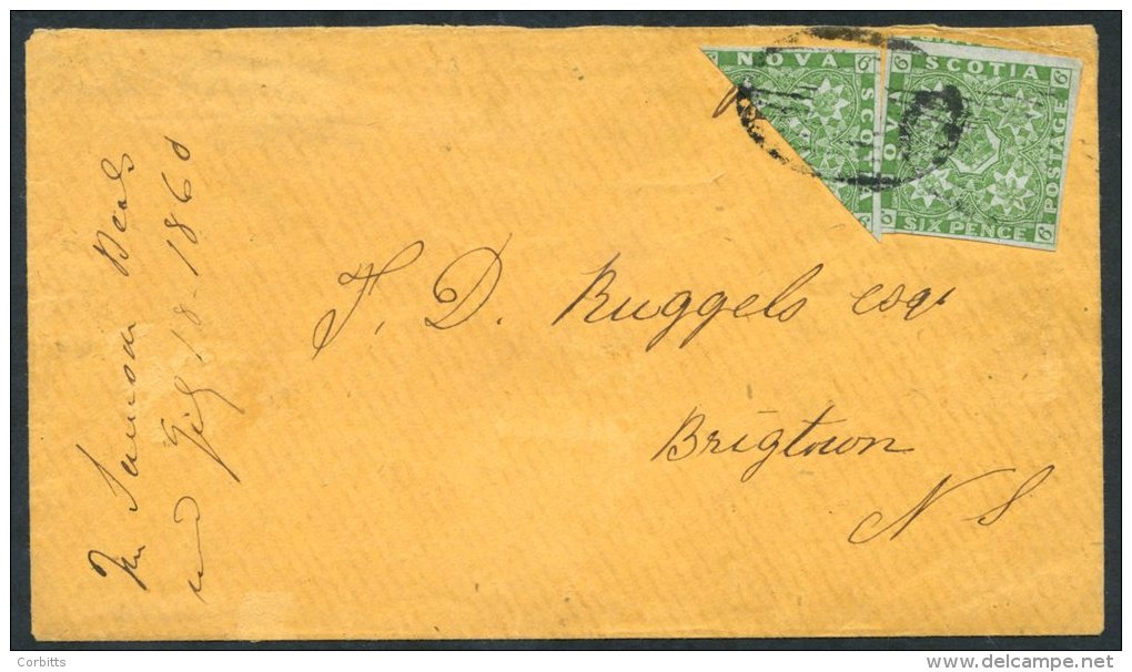 1851-60 6d Yellow-green (2) - One Bisected Diagonally, Both With Full Margins, Clearly Tied By Oval Grid On 1860 (July) - Sonstige & Ohne Zuordnung