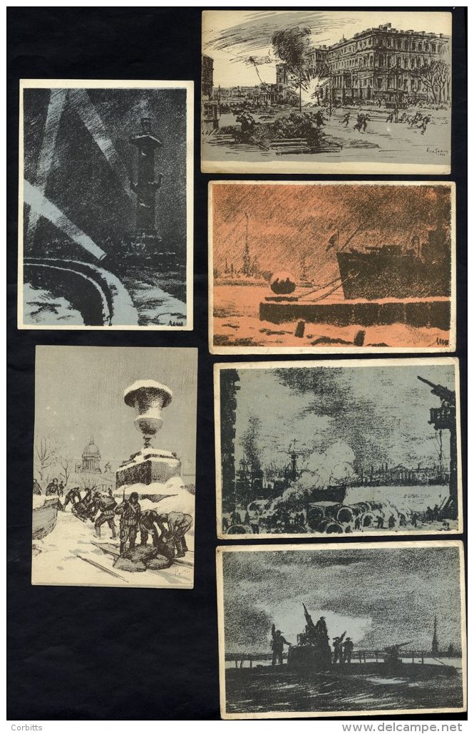 1941-44 The Siege Of Leningrad, Range Of 37 Unused Post Cards Of Various Scenes Incl. Shipping, Search Lights, Buildings - Sonstige & Ohne Zuordnung