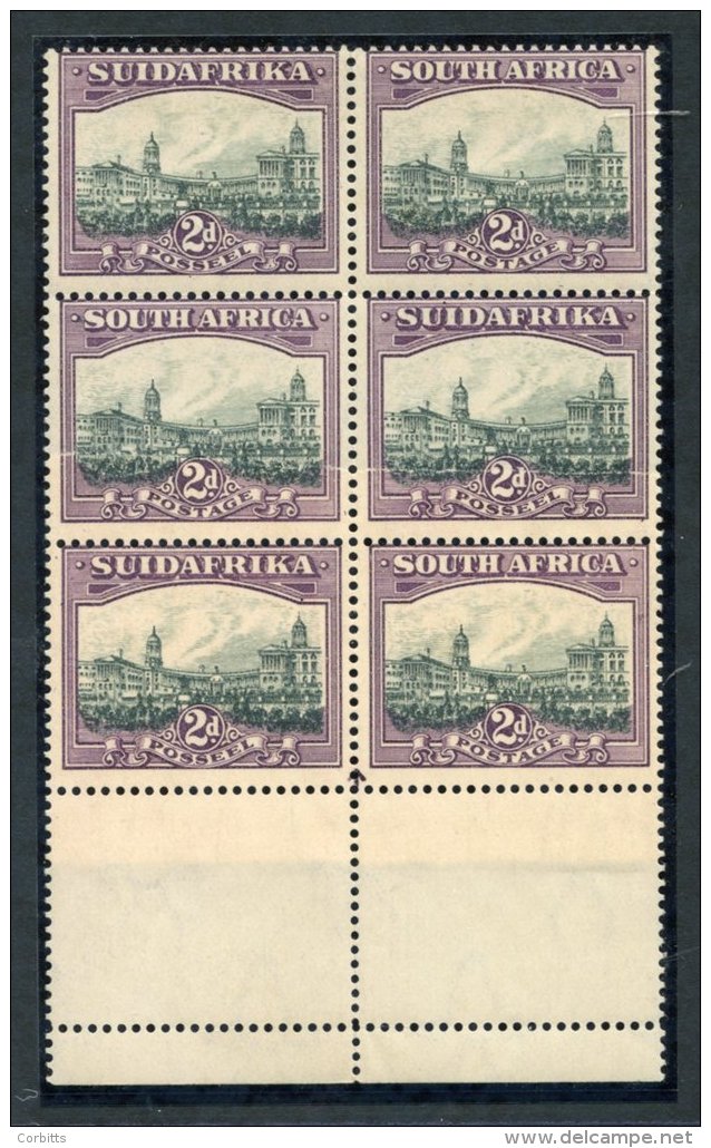 1930-44 2d Slate-grey &amp; Violet, Block Of Six (three Bilingual Pairs) From The Foot Of The Sheet, Variety Wmk Inverte - Autres & Non Classés