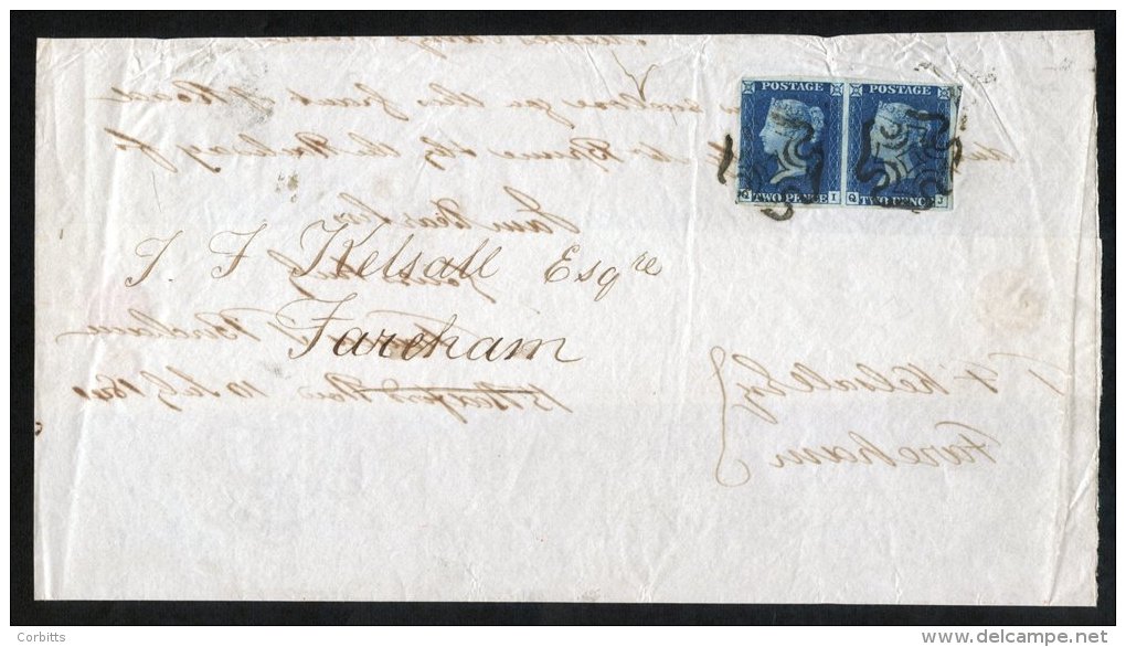 1841 July 11th Wrapper To Fareham, Franked Pl.1 QI/QL Horizontal Pair With Good To Large Margins, Tied By Two Crisp Blac - Sonstige & Ohne Zuordnung