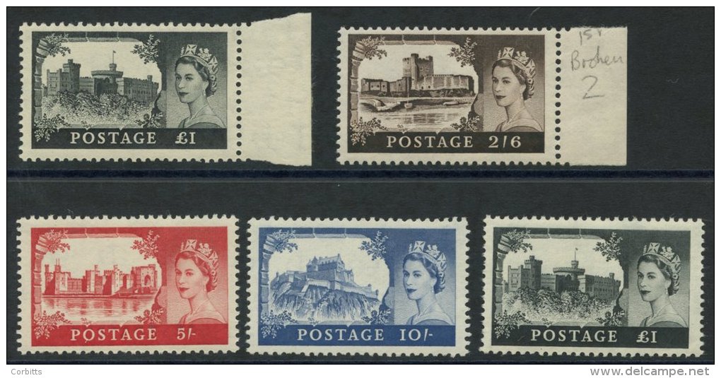 1955 Waterlow &pound;1 Marginal UM, 1959 2nd DLR Castle Set UM (10s &amp; &pound;1 Have Odd Blunt Perf), SG.539, 595/8. - Sonstige & Ohne Zuordnung