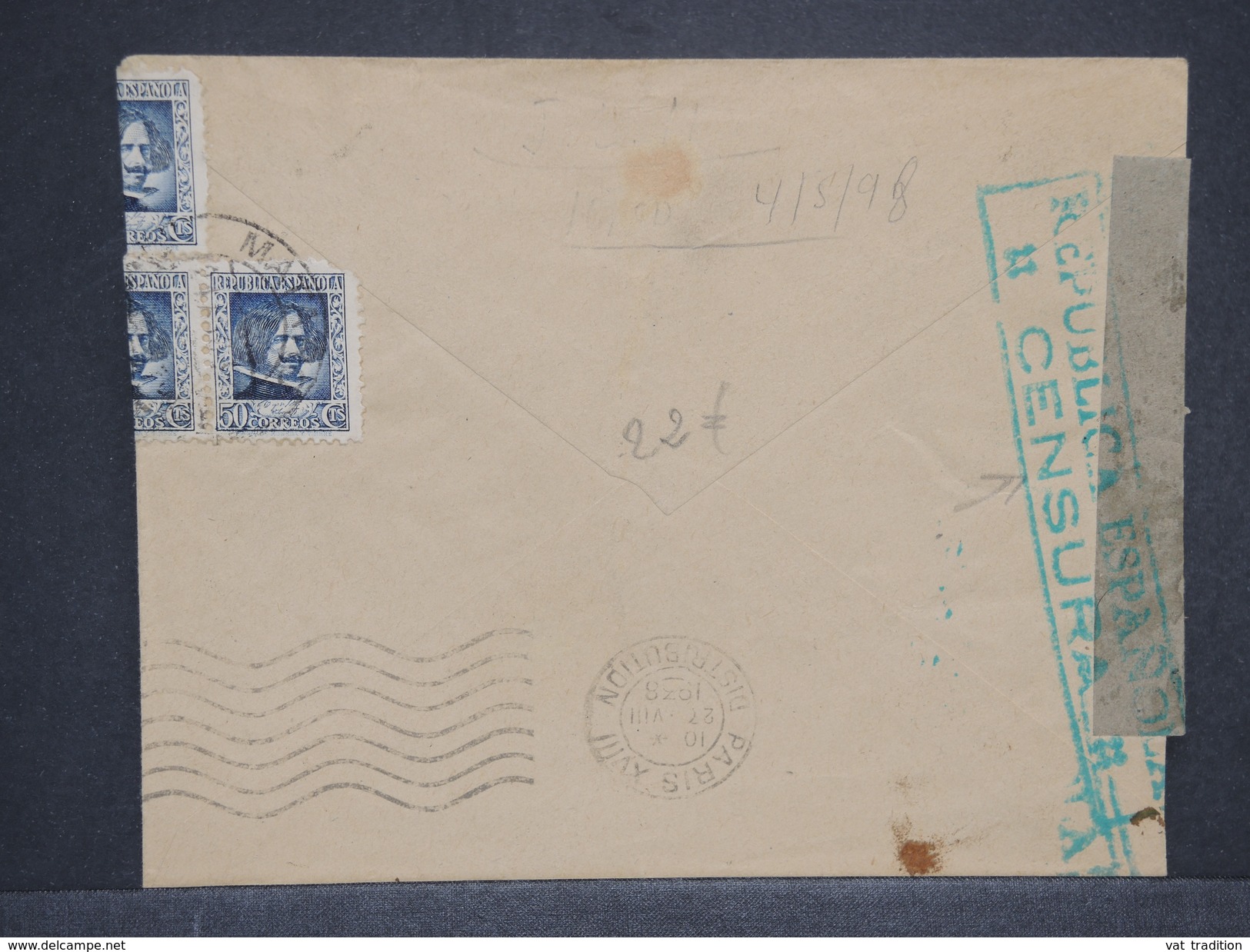 ESPAGNE - Enveloppe Pour Paris En 1938 Avec Censure - L 6961 - Republikeinse Censuur