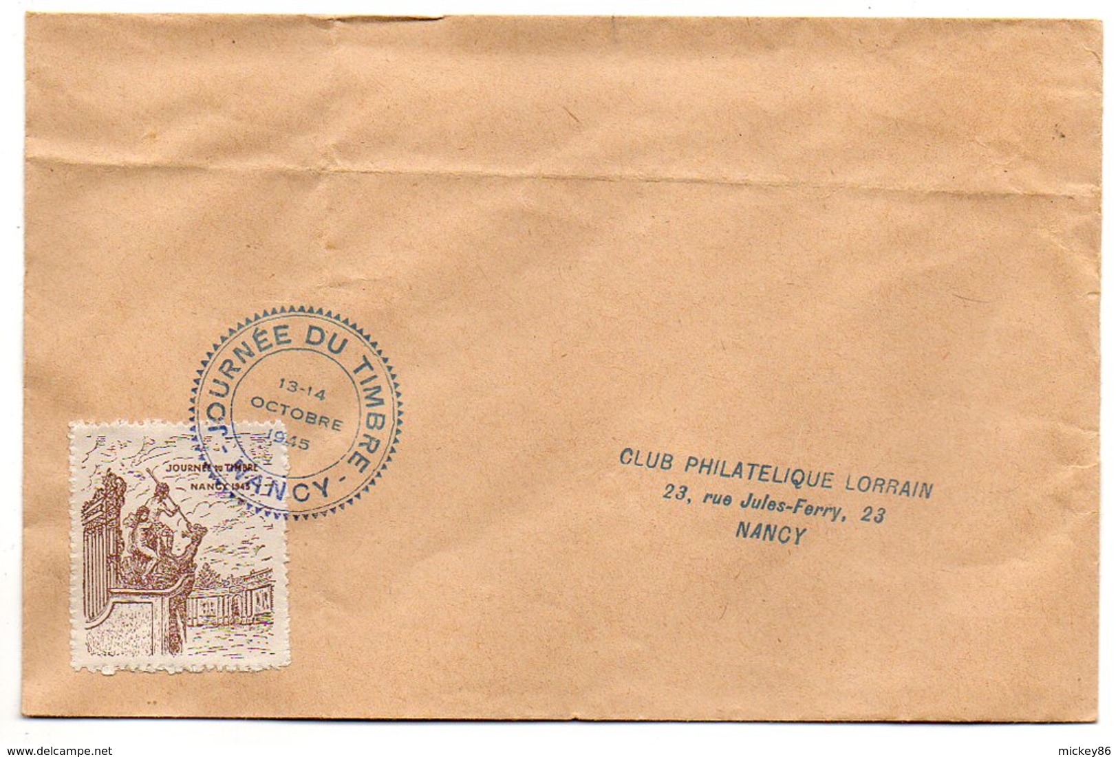 1945-enveloppe Avec Beau Cachet "Journée Du Timbre-NANCY" Sur Vignette Journée Du Timbre NANCY 1945 --pas Courante - Esposizioni Filateliche