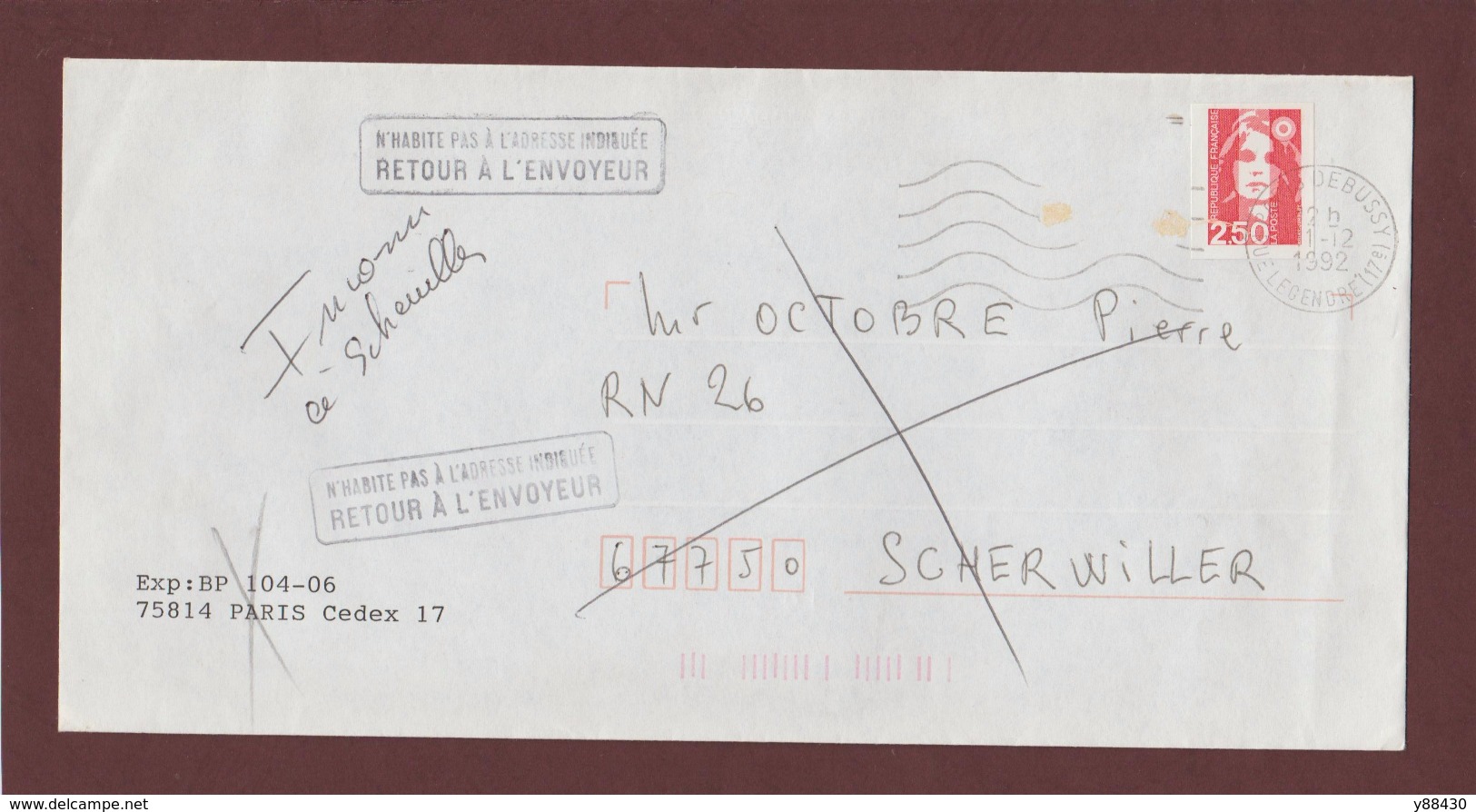 3 - 2720 De 1991 - Adresse Fantaisiste - M. OCTOBRE à SCHERWILLER. 67 - Retour Cachet De Scherwiller - Voir 2 Scannes - Used Stamps