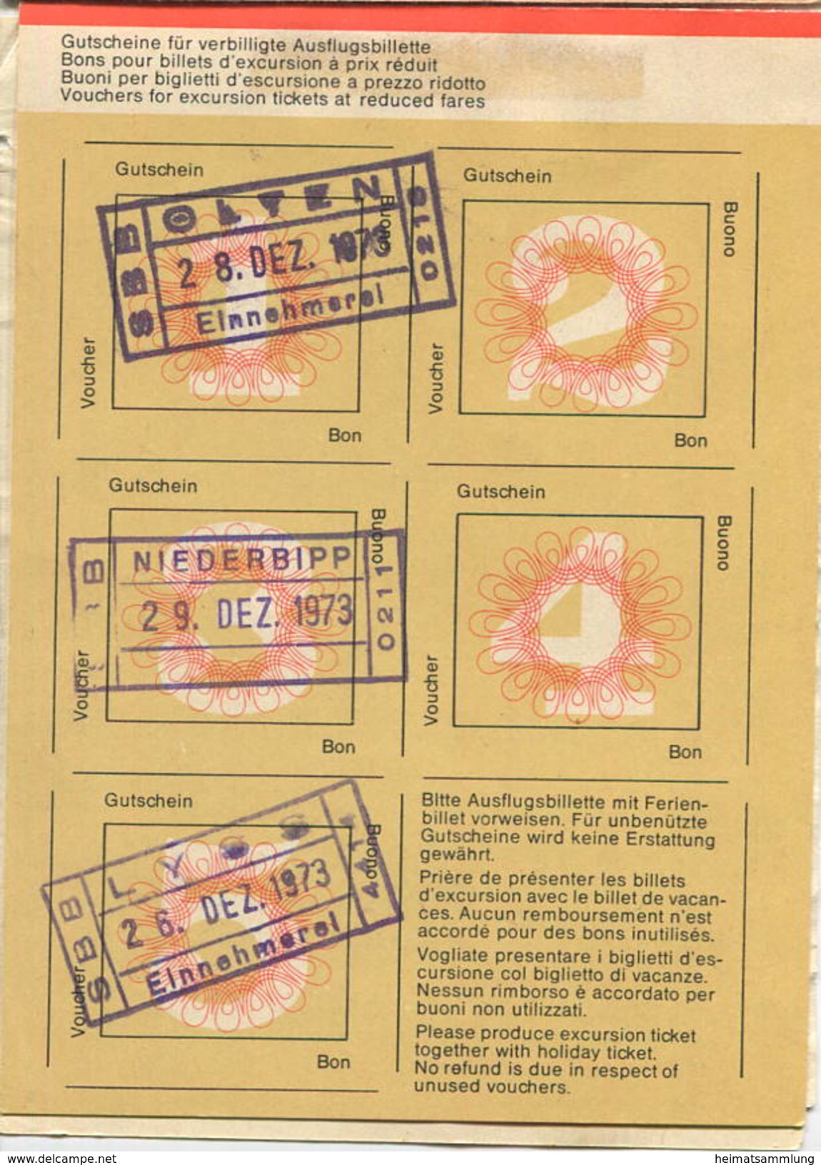 Schweiz - SBB - Ferienbillet 1973 - Europa