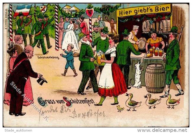 Bier Sch&uuml;tzenfest  Lithographie 1901 I-II Bi&egrave;re - Bierbeek