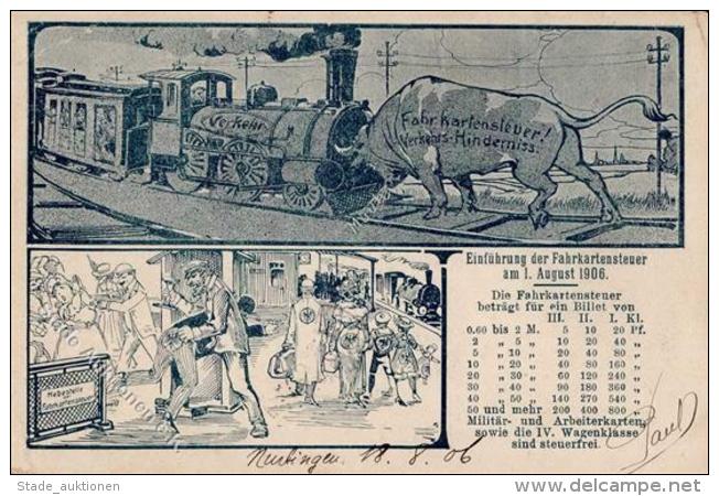 Eisenbahn Fahrkartensteuer Verkehrs Hinderniss Humor K&uuml;nstlerkarte 1906 I-II Chemin De Fer - Treni