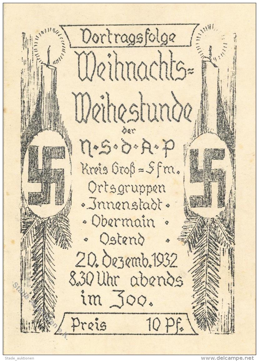 KRIEGSWEIHNACHT WK II - 3-fach-Klappkarte WEIHNACHTS-WEIHESTUNDE D. NSDAP FRANKFURT/Main Im Zoo 1932" - Sehr Dekorativ! - Non Classificati