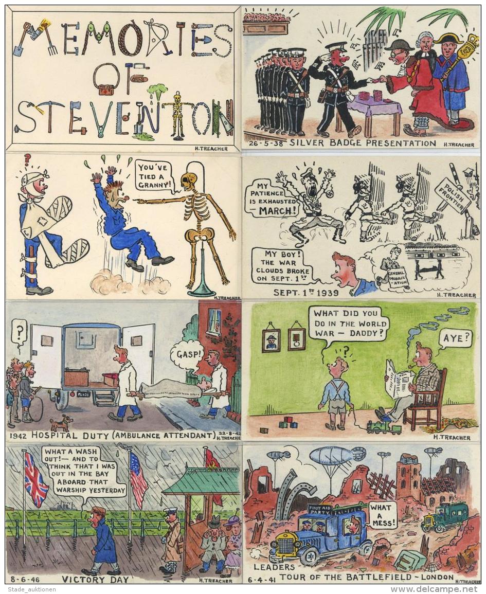 Handgemalt Partie Mit 76 Karten Memories Of Steventon 1935-46 Milit&auml;r Humor Sign. Treacher, H. I-II Peint &agrave; - Non Classificati