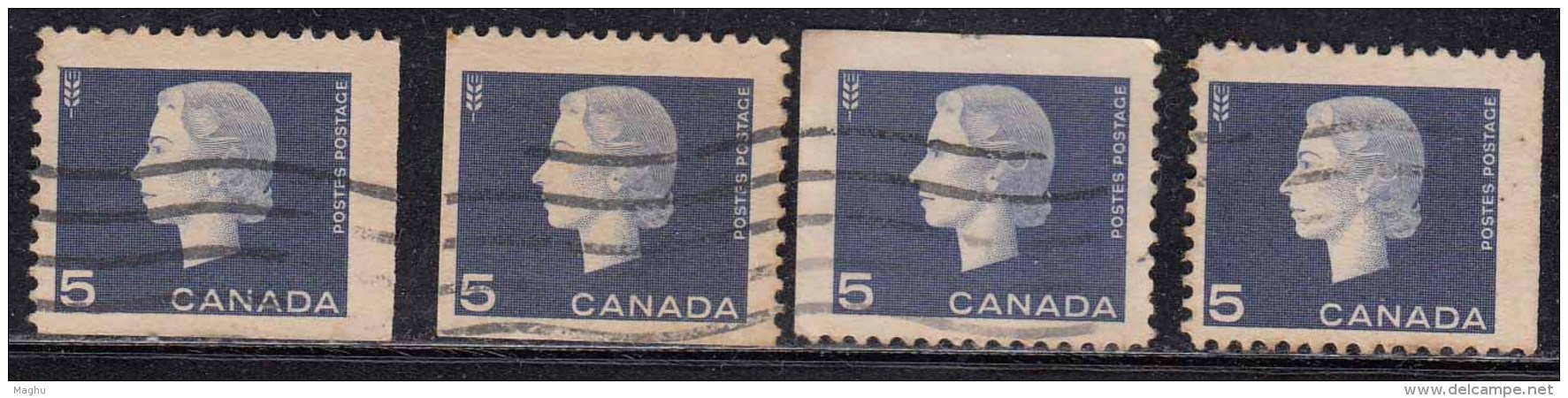 5c X 4 Diff; Position Booklet, Perf., Imperf,  Used, QE Series, Canada - Einzelmarken