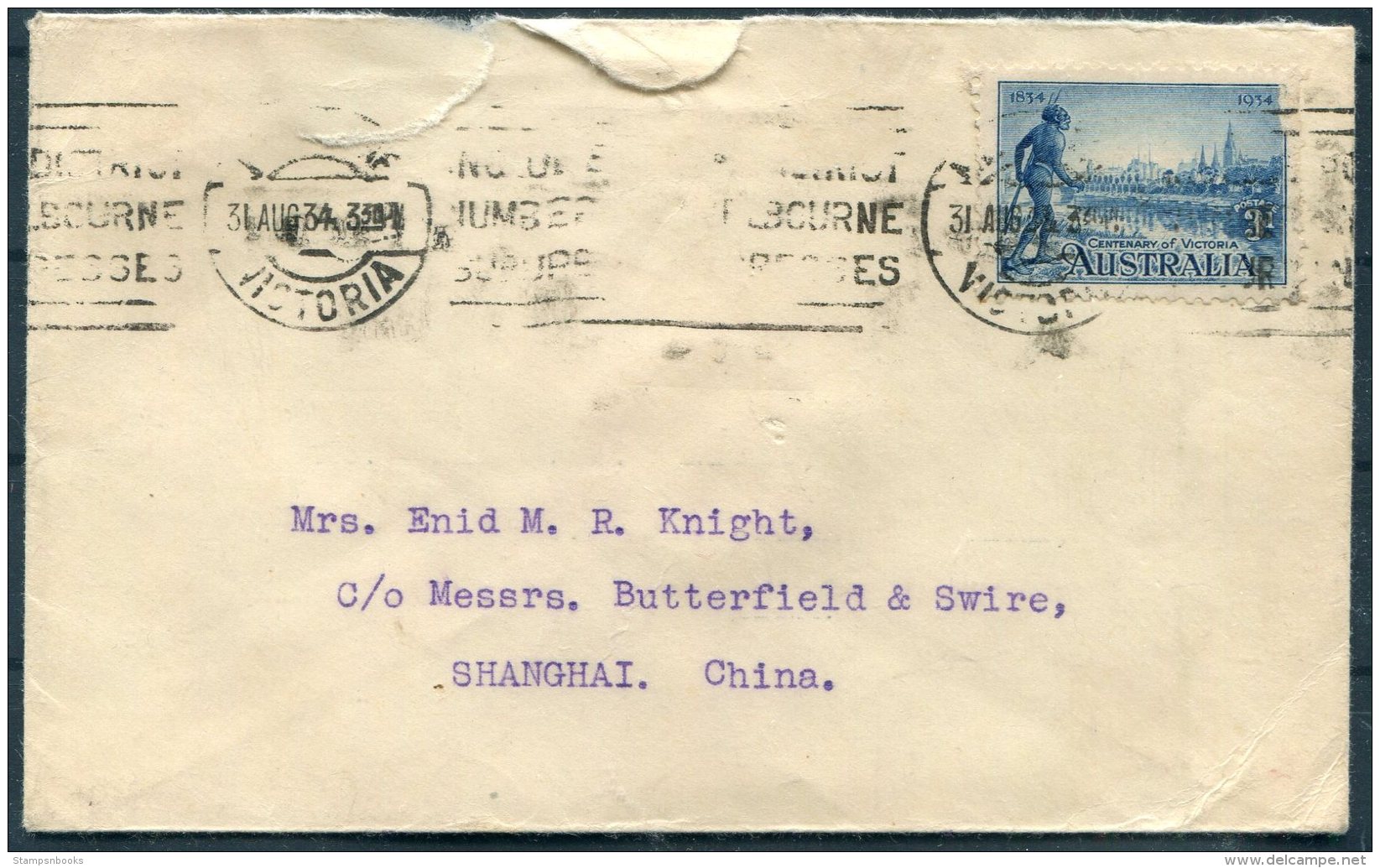 1934 Melbourne Bank Of Australia Cover - Shanghai, China - Lettres & Documents