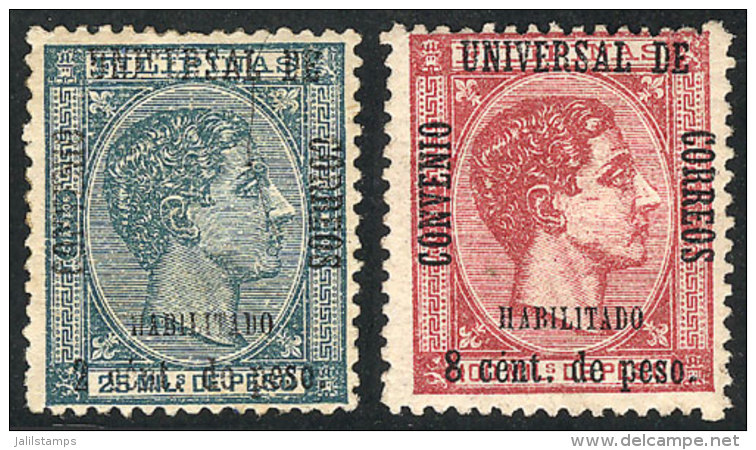 Sc.72/73, 1879 2 Overprinted Values, VF Quality, With Small Guarantee Marks Of A. Roig On Back, Catalog Value... - Filippine