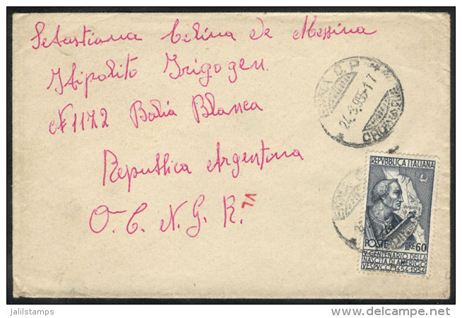 Cover Sent From Enna To Argentina On 24/SE/1955, Franked With 60L. (Sassone 750 ALONE), Very Fine! - Non Classés