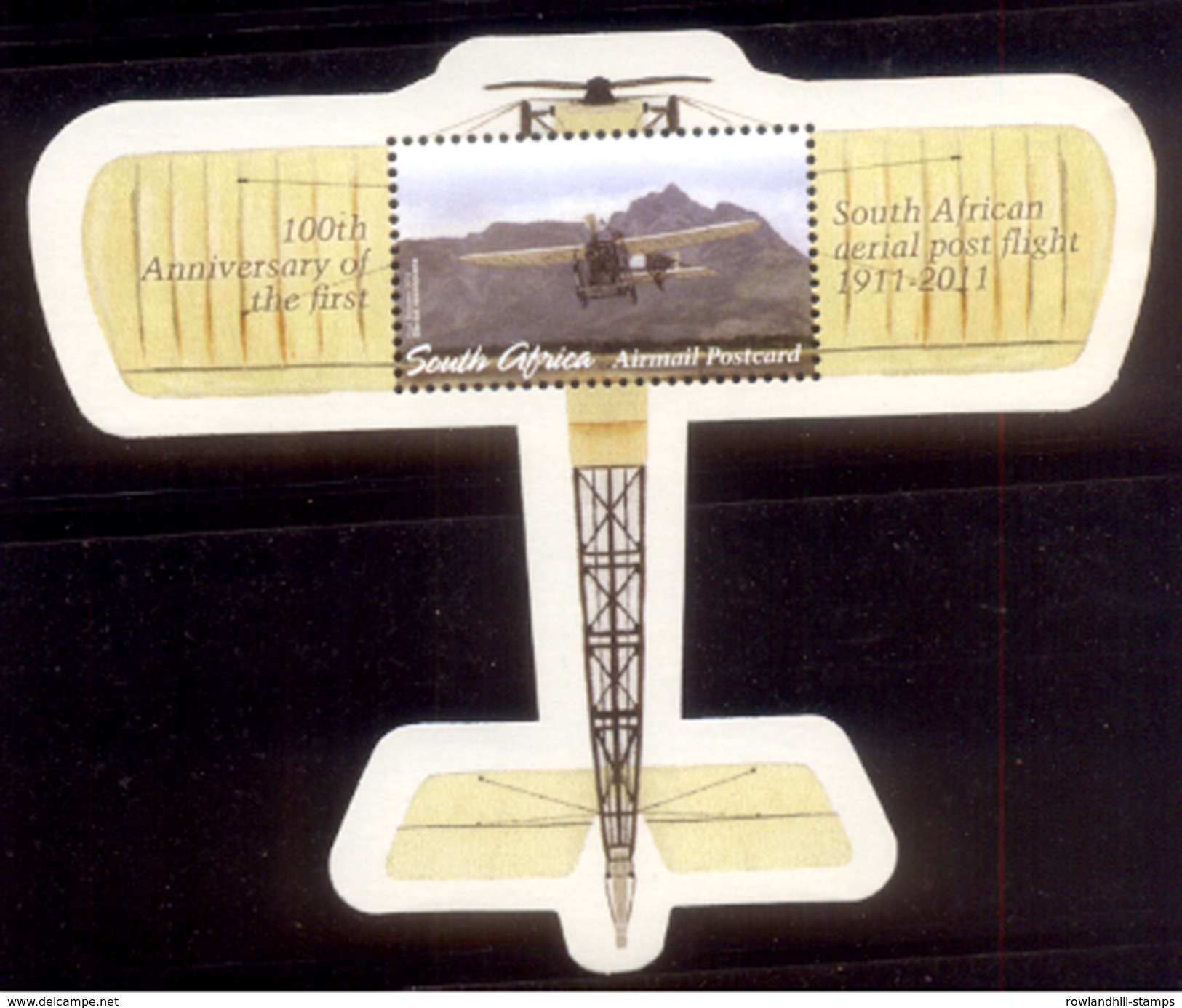 South Africa, 2011, MNH, M/S, 100th Anniv Of Aerial Post Flight, Shaped, Odd, Unusual, Aviation, Bleriot Monoplane Plane - Aéreo