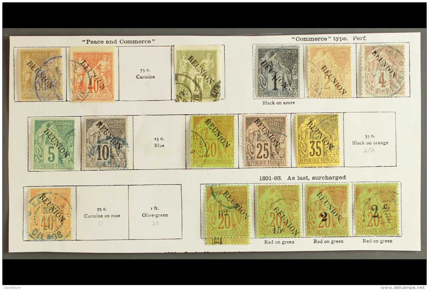 REUNION 1891 - 1893 Fine Used Selection With 1877 Imperfs 30c, 40c And 1fr (without Accent), 1881 Commerce Types... - Autres & Non Classés