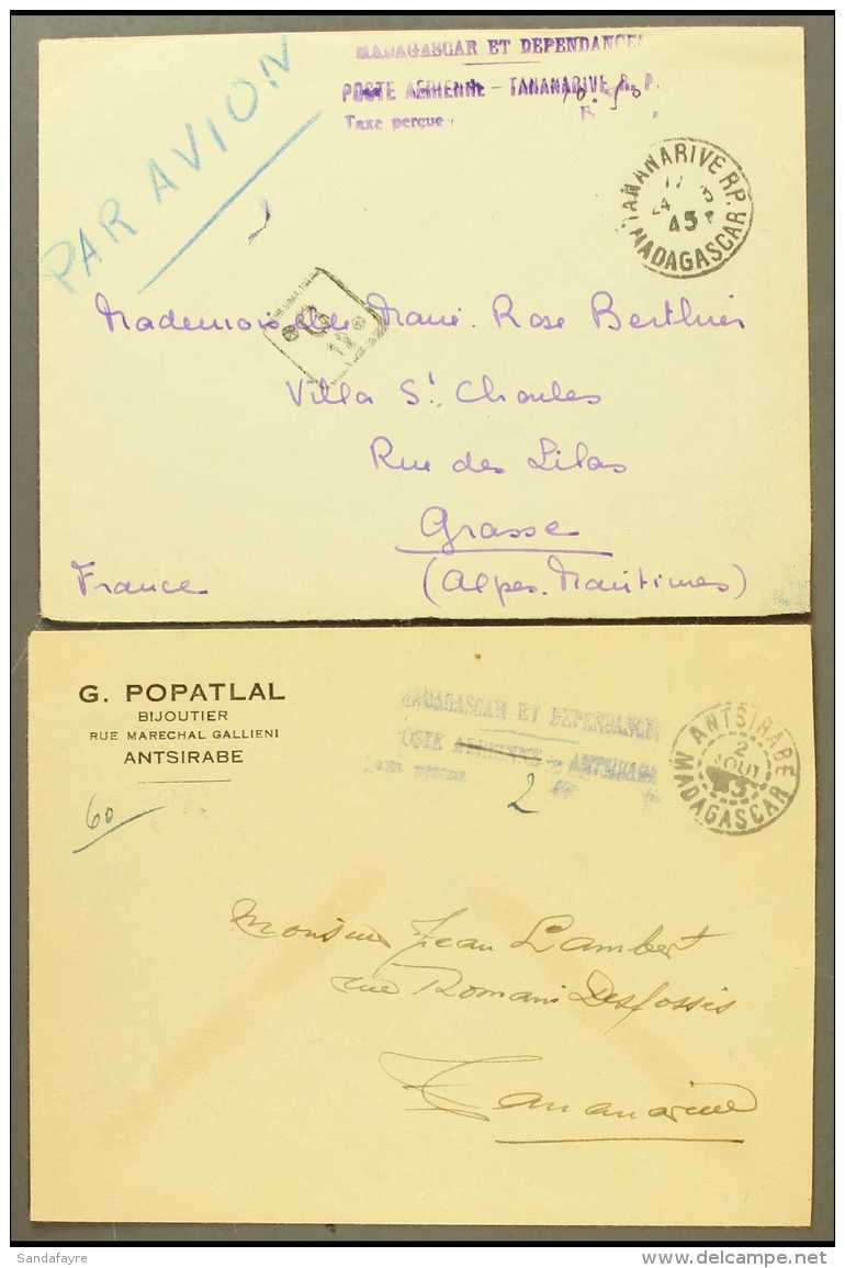 MADAGASCAR 1945 Two Stampless Covers, One Addressed To Tananarive With Blue "Madagascar Et Dependences / Poste... - Autres & Non Classés