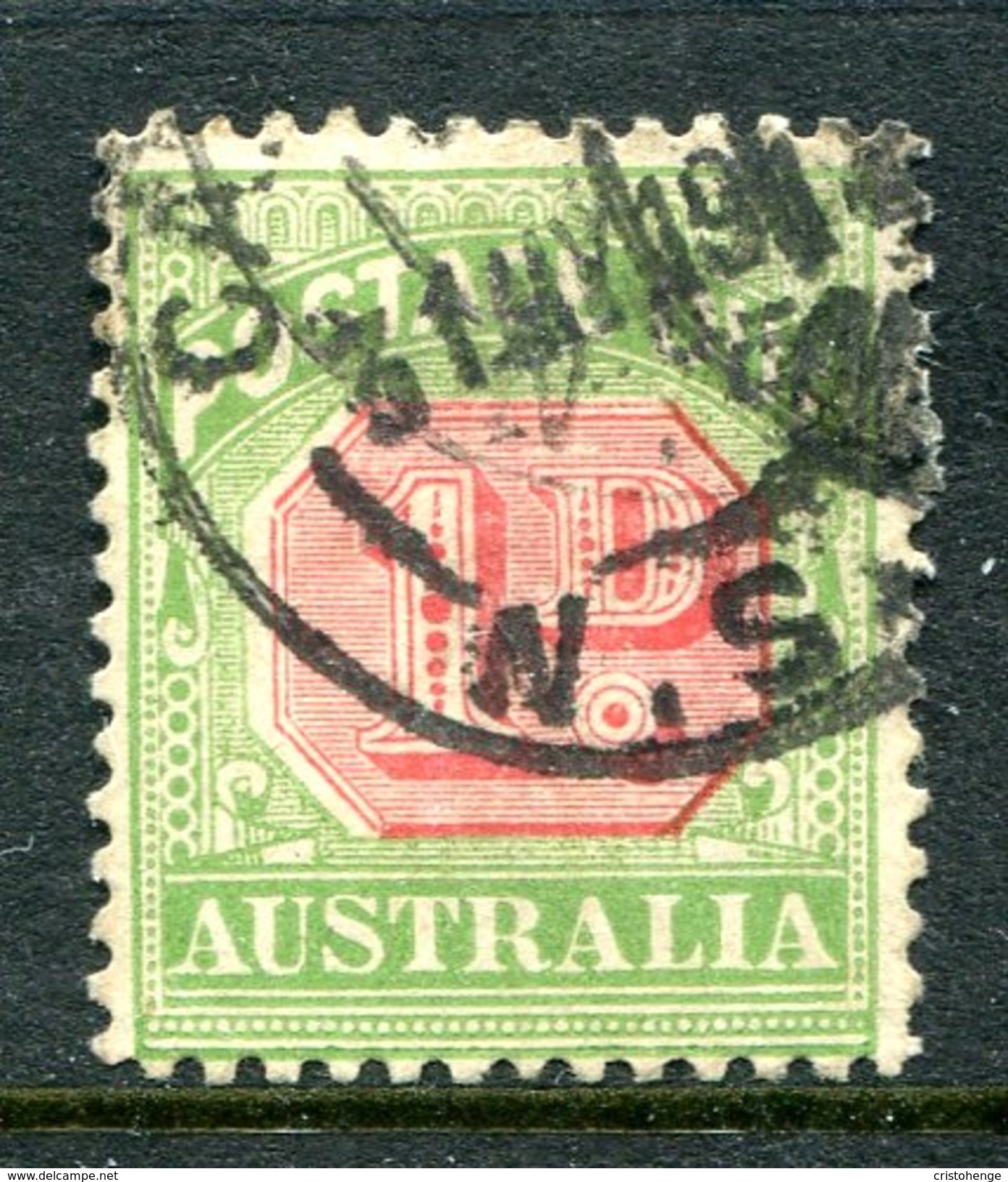 Australia 1909-10 Postage Due - Wmk. Crown Over A - P.12 X 12½ - 1d Red & Green - Die II - Used (SG D64b) - Impuestos