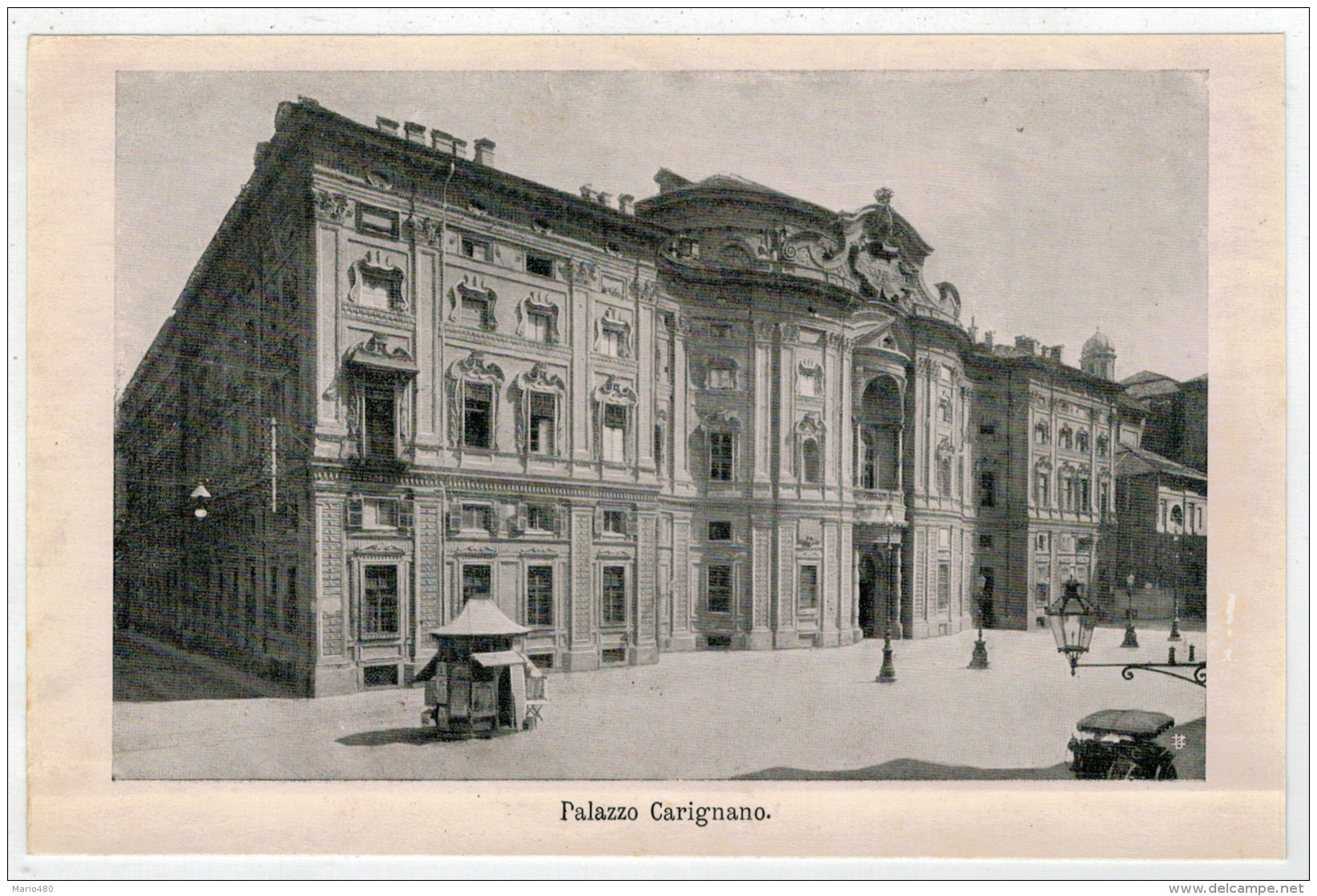 VECCHIE IMMAGINI DI TORINO SU CARTA SOTTILE   LUCIDA  CON DESCRIZIONE DEL SITO SUL RETRO  2  SCAN - Palazzo Carignano