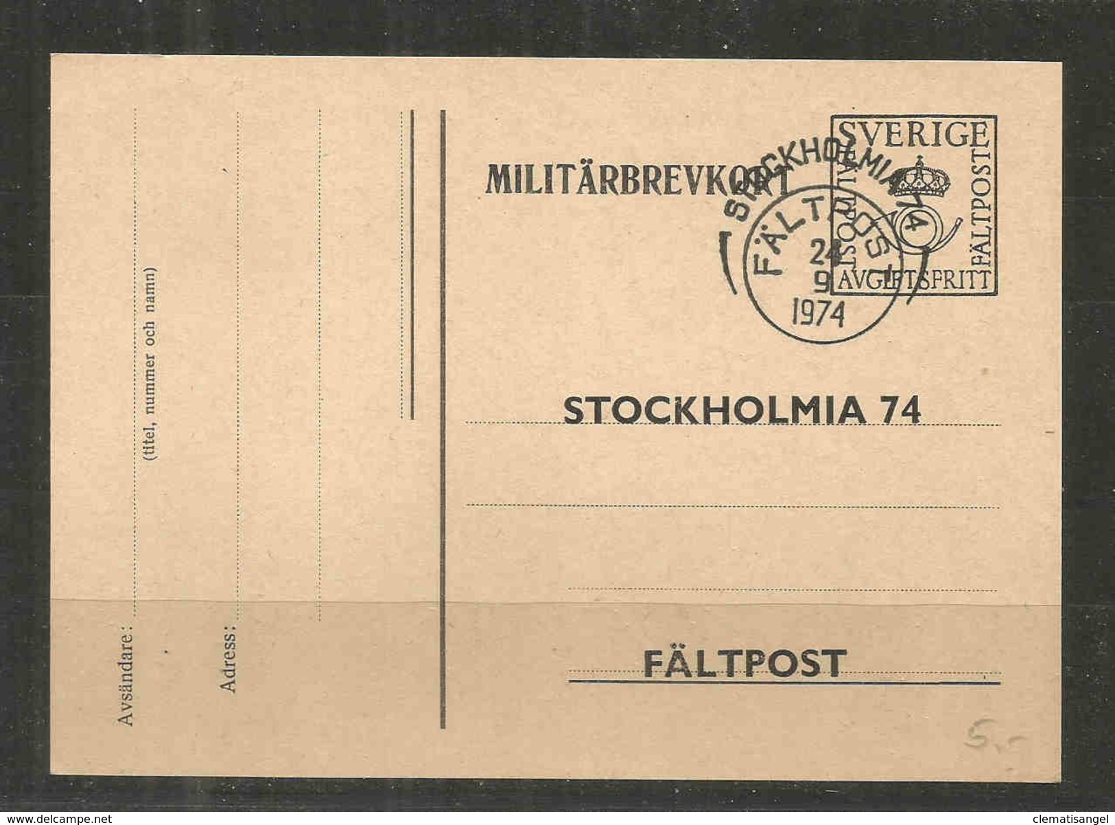 13i * SCHWEDEN * MILITÄRBRIEFKARTE * VON DER STOCKHOLMIA 74 FÄLTPOST * 1974 *!! - Military