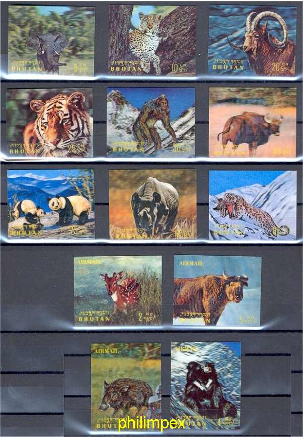 BHUTAN - ANIMALS, 3 D STAMPS COMPLETE SET FROM 1970 NEVER HINGED **! - Bhoutan