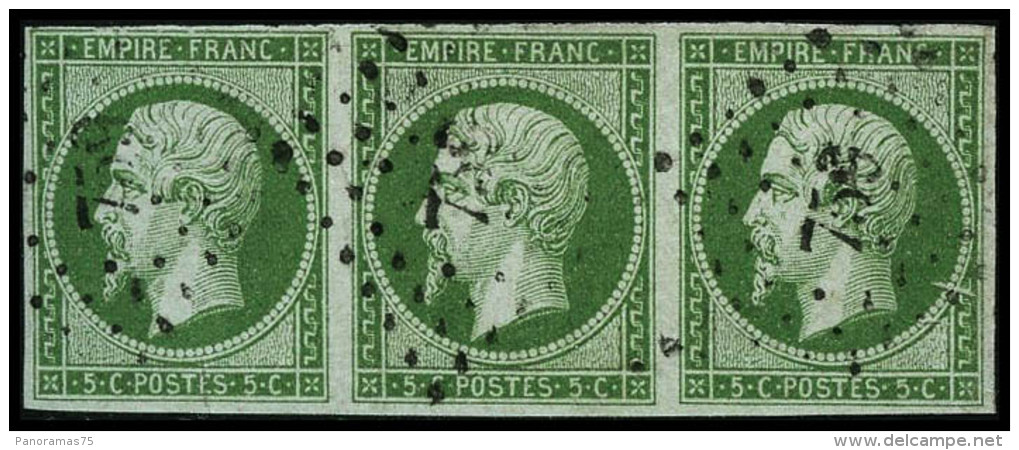 N&deg;12 5c Vert, Bande De 3 - TB - 1853-1860 Napoléon III.