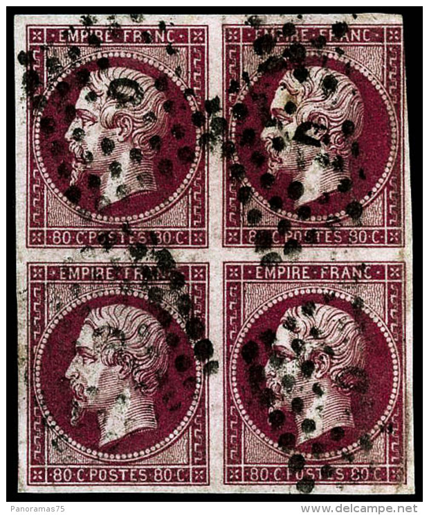 N&deg;17B 80c Rose, Bloc De 4 Sign&eacute; Calves - TB - 1853-1860 Napoléon III.