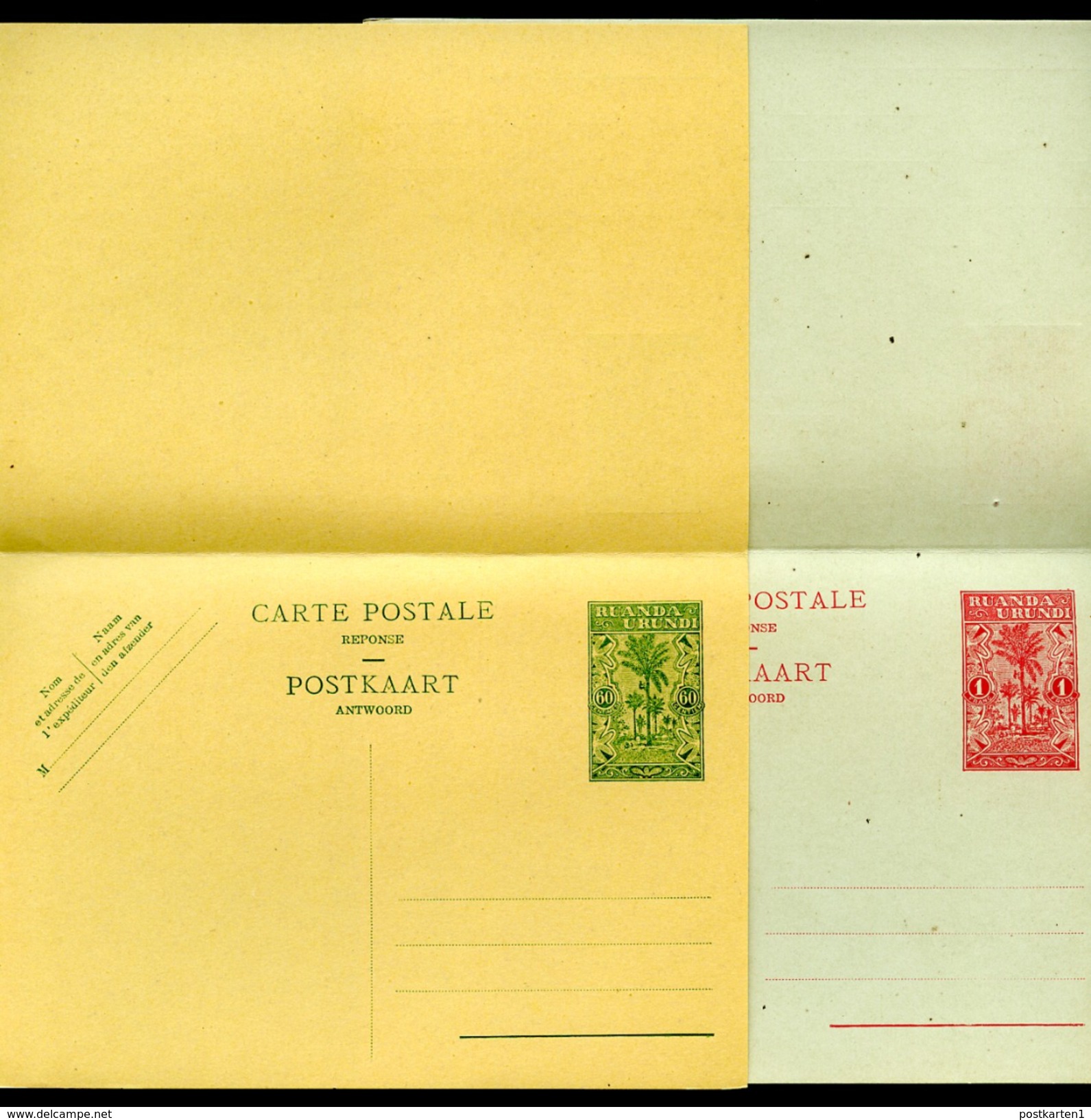 RUANDA URUNDI Complete Set Of 4 Postal Cards #9-12 Mint Vf 1932 - Covers & Documents