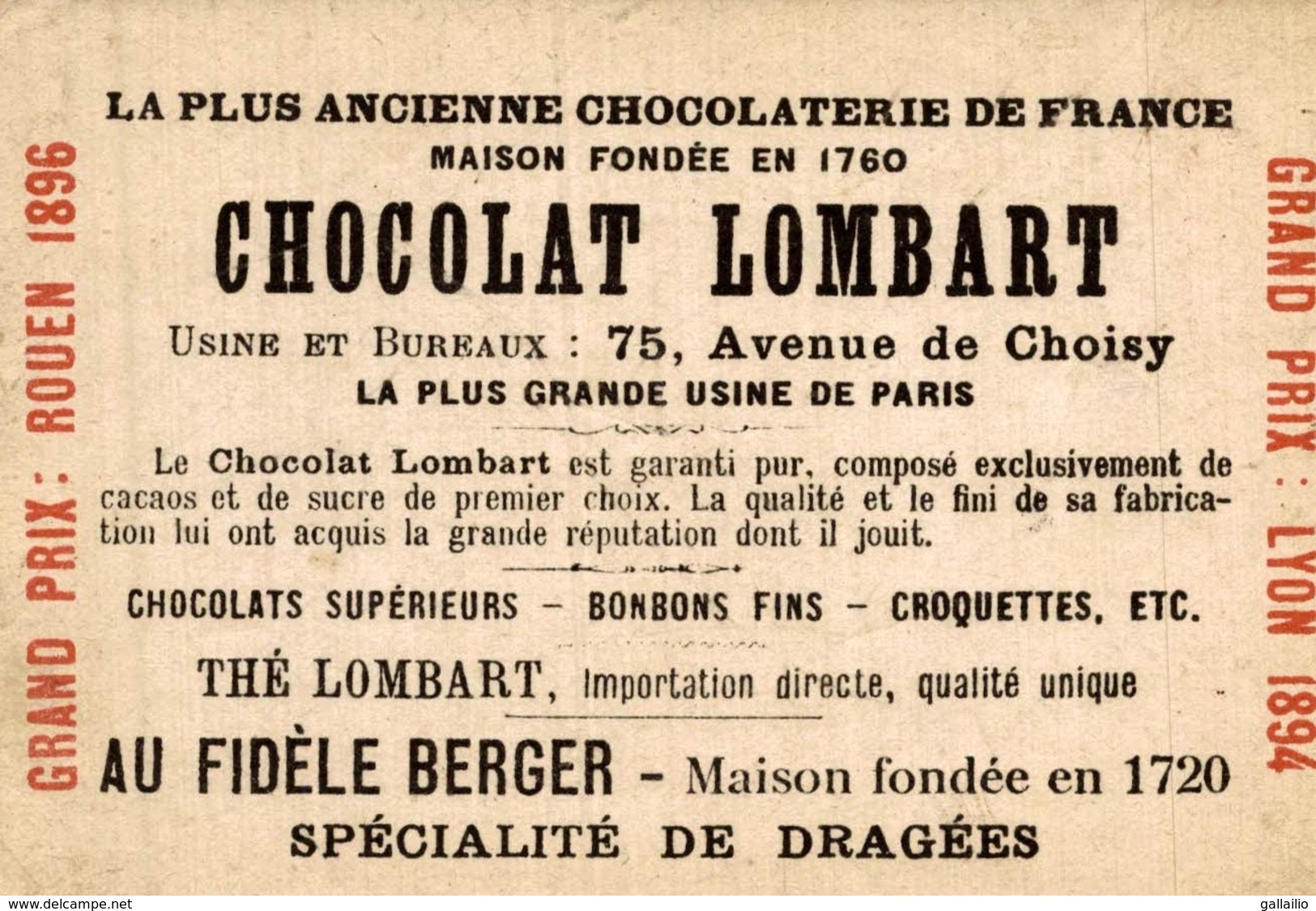 CHROMO CHOCOLAT LOMBART SAINT SERVAN PORT SAINT PERE ET TOUR SOLIDOR - Lombart