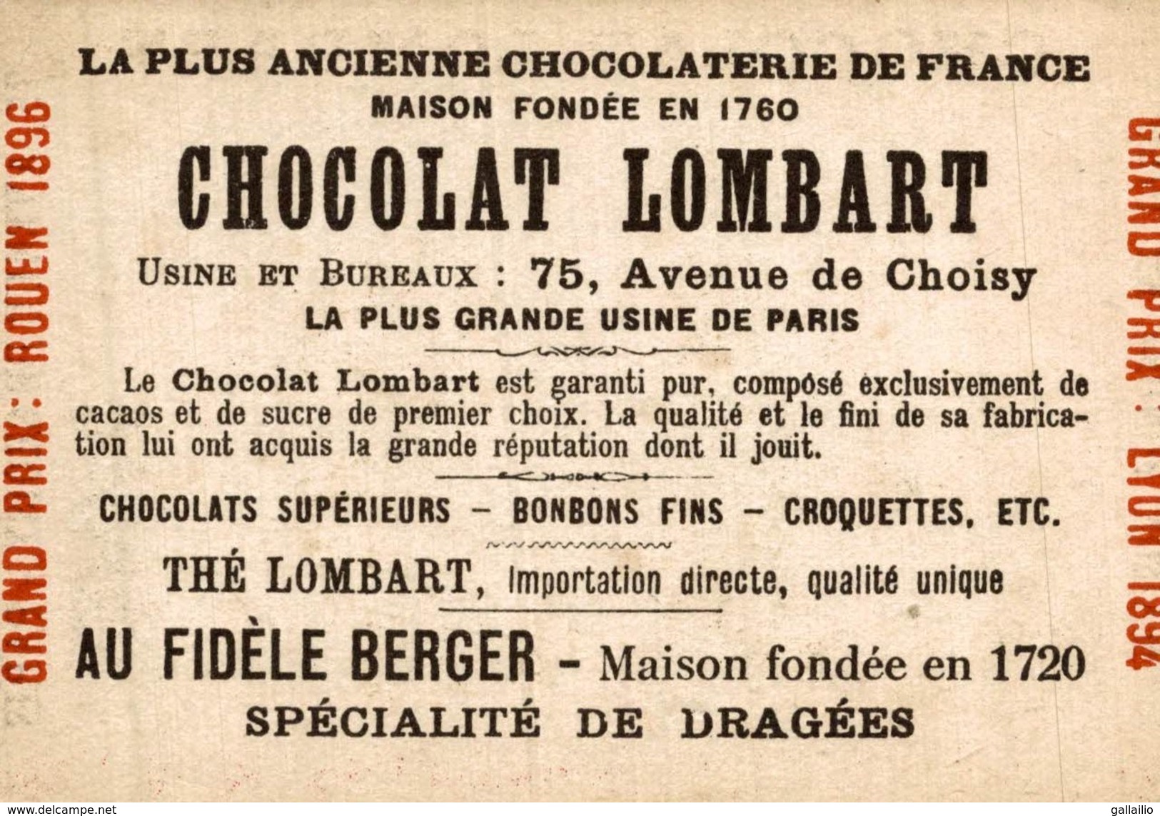 CHROMO CHOCOLAT LOMBART PAU FACADE DU CHATEAU - Lombart