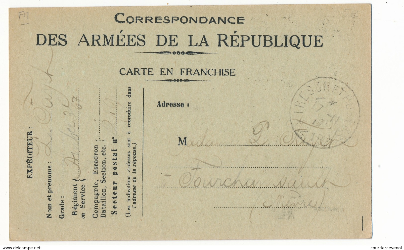 CP Officielle De Franchise Militaire - Le Drapeau Des Troupes Américaines Déposé Aux Invalides - 1917 - Brieven En Documenten