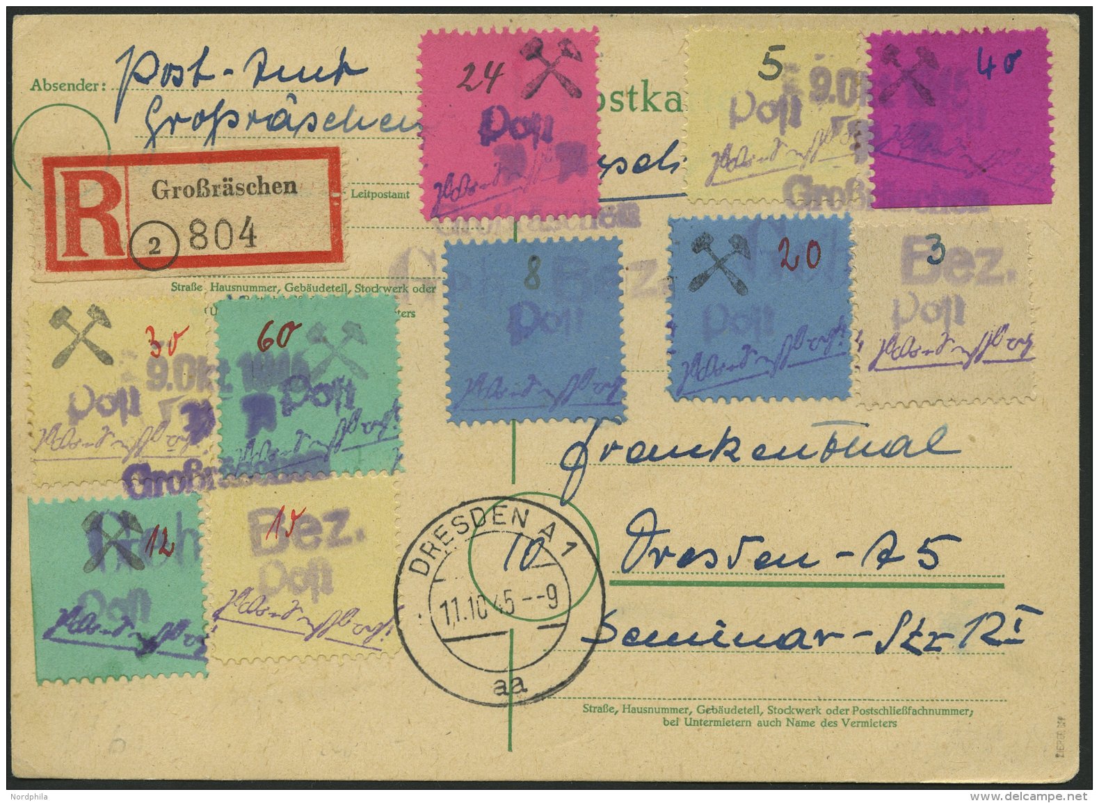 GROSSR&Auml;SCHEN 11b BRIEF, 1945, 40 Pf. Auf Karminlila, Unterrandst&uuml;ck, Mit Zusatzfrankatur Auf &uuml;berfrankier - Private & Local Mails