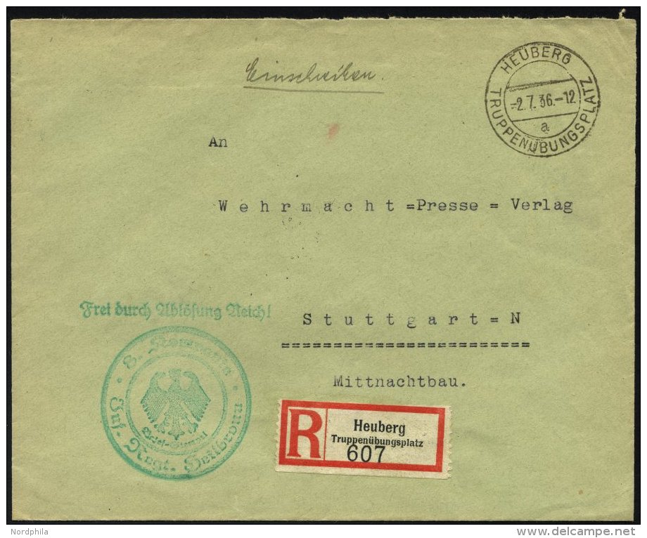 FELDPOST II. WK BELEGE 1936, Milit&auml;r-Einschreibbrief Vom Truppen&uuml;bungsplatz Heuberg Mit Entsprechendem R-Zette - Occupation 1938-45