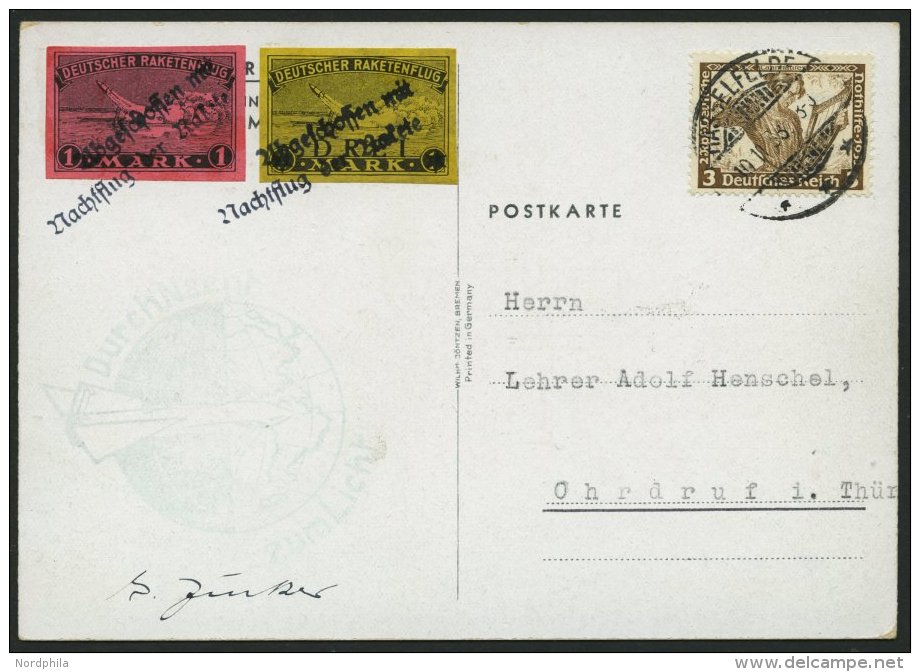 RAKETENPOST 5C2 BRIEF, 10.11.1933, Raketen-Nachtflug Aus Hasselfelde, Frankiert Mit 2 Ungez&auml;hnten Raketenmarken, L2 - Luft- Und Zeppelinpost