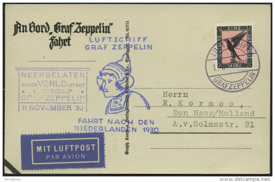 ZEPPELINPOST 98Ab BRIEF, 1930, Fahrt In Die Niederlande, Bordpost, Prachtkarte - Airmail & Zeppelin