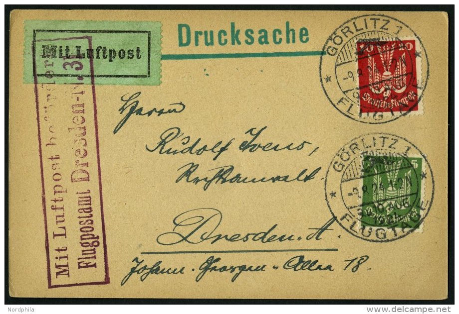 Dt. Reich 344/5 BRIEF, 1924, 5 Und 10 Pf. Holztaube Auf Luftpostdrucksache Mit Sonderstempel G&Ouml;RLITZ FLUGTAGE Und L - Used Stamps