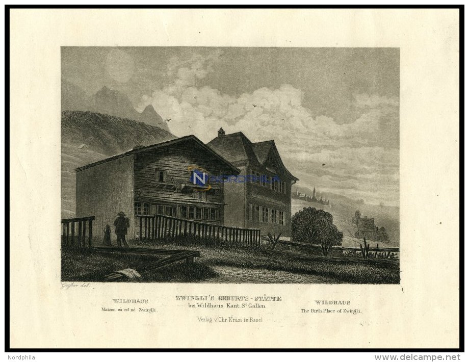 Bei WILDHAUS/KANTON ST. GALLEN: Zwingli`s Geburts-St&auml;dte, Stahlstich Von Gei&szlig;ler Um 1840 - Lithographies