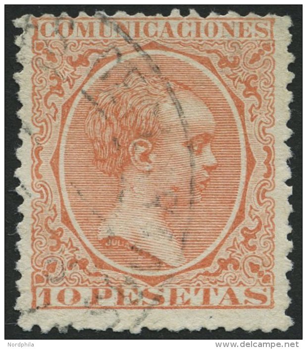 SPANIEN 201 O, 1889, 10 Pta. Ziegelrot, Rauhe Z&auml;hnung, Pracht, Mi. 100.- - Used Stamps