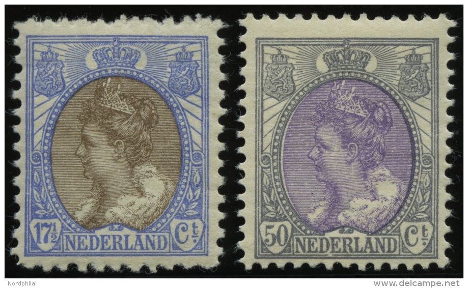 NIEDERLANDE 78D,80A *, 1914/20, 171/2 C. Ultramarin/blau, Gez&auml;hnt L 111/2 Und 50 C, Grau/violett, Gez&auml;hnt K 12 - Other & Unclassified