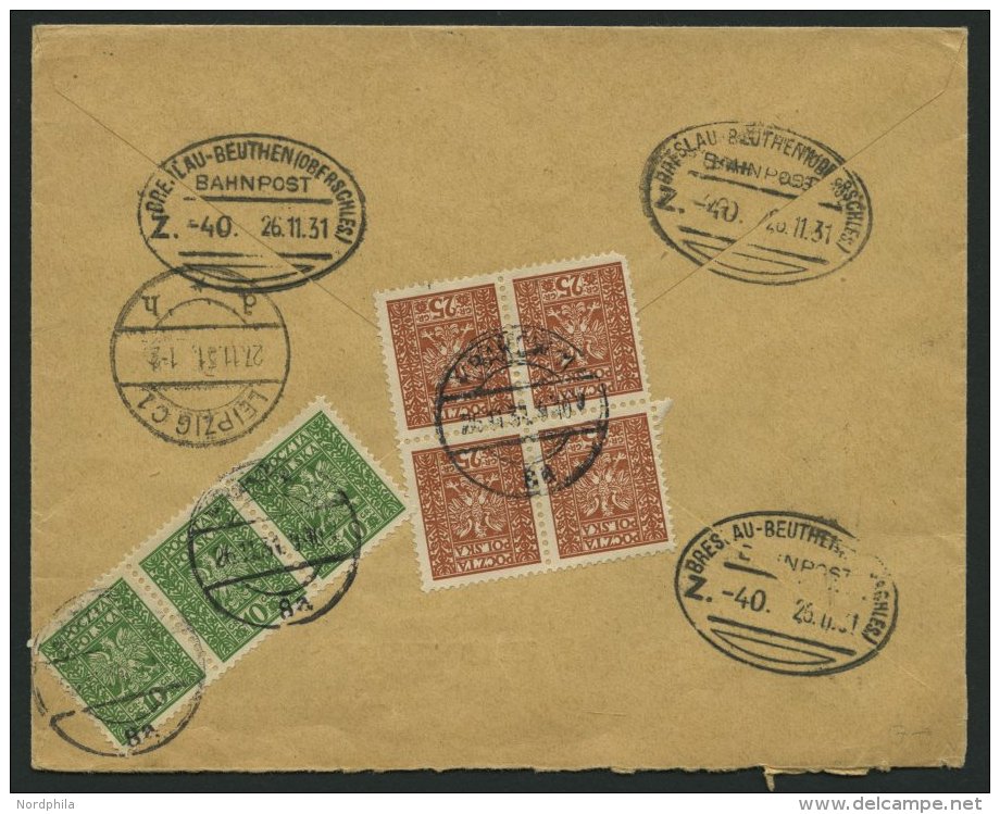 BAHNPOST Breslau-Beuthen (Zug 40) Als Eingangsstempel R&uuml;ckseitig Auf Einschreibbrief Aus Polen Von 1931, Pracht - Franking Machines (EMA)