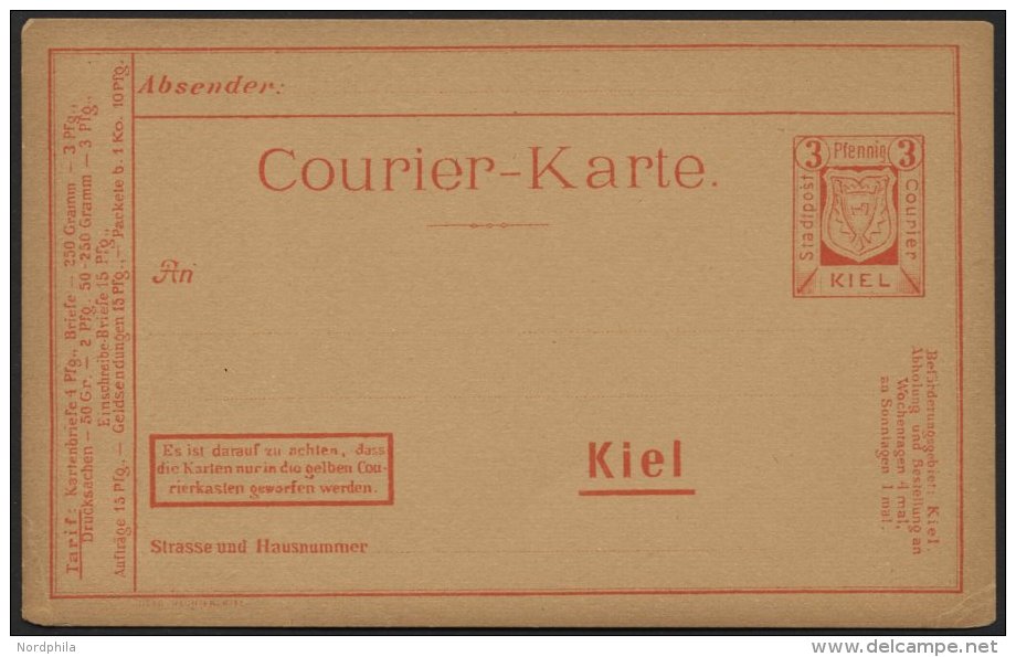 KIEL A P 19 BRIEF, COURIER: 1898, 3 Pf. Orangerot, Einschreibe-Briefe 15 Pf., Ungebraucht, Karte Feinst - Private & Local Mails